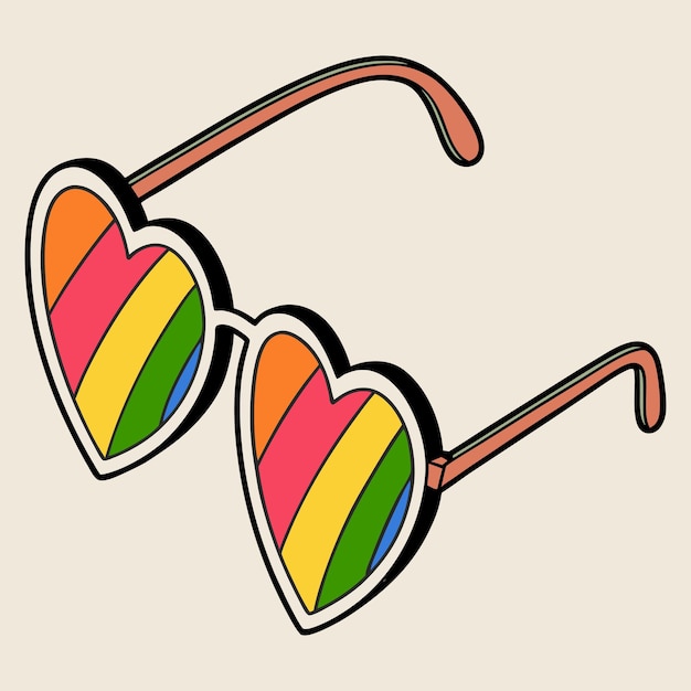 Ilustración de gafas de sol en forma de arco iris en forma de corazón