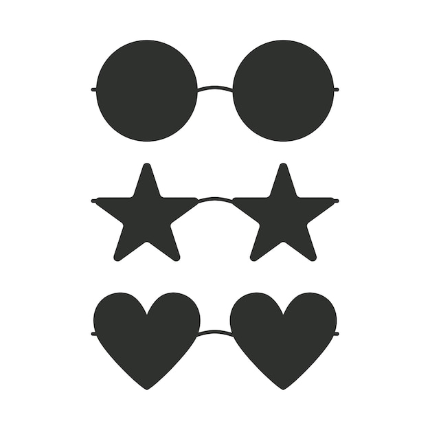 Ilustración de gafas de sol en forma de estrella de corazón redondo hippy boho de vector plano Elementos maravillosos retro dibujados a mano
