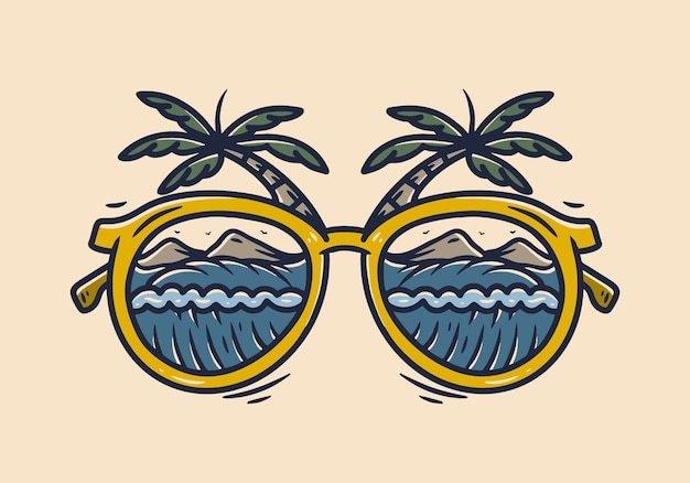 Vector ilustración de unas gafas de sol con vista a la playa