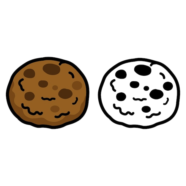 Ilustración de galletas de chispas de chocolate blancas y negras y coloridas aisladas para el libro de colorear