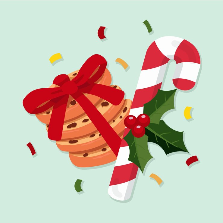 Vector ilustración de galletas y dulces decoraciones de colores de vector de navidad