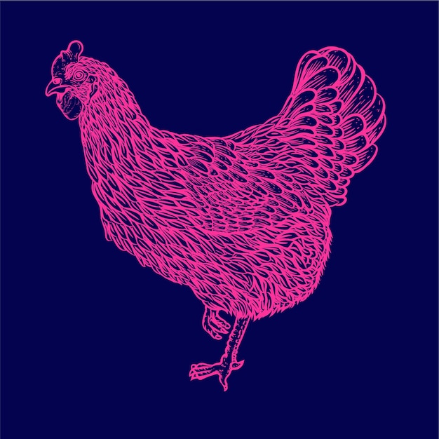 Ilustración de gallina que brilla en el color oscuro