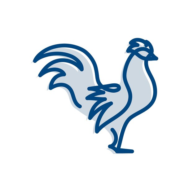 Ilustración de gallo de línea azul inspirada en los animales de la granja
