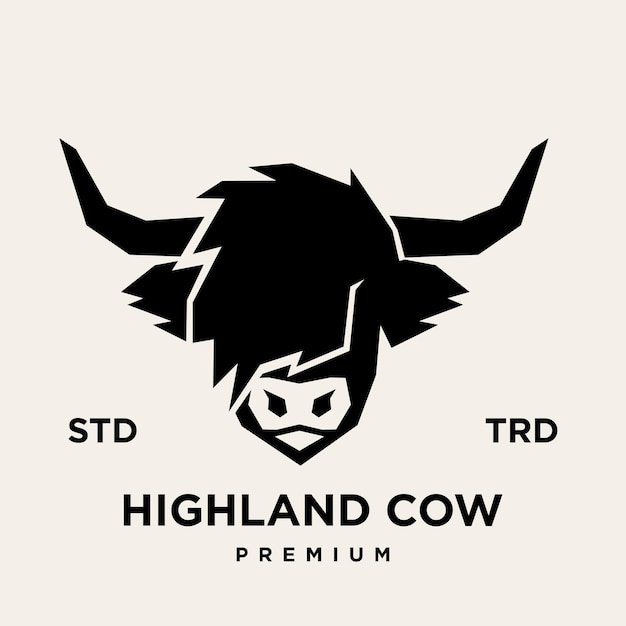 Ilustración de ganado vacuno de las tierras altas dibujo a mano símbolo icono diseño de logotipo