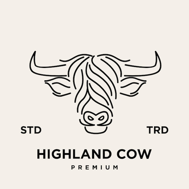 Ilustración de ganado vacuno de las tierras altas dibujo a mano símbolo icono diseño de logotipo