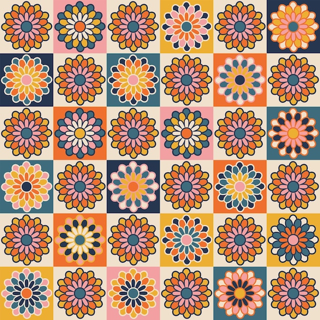 Ilustración de ganchillo artesanal Diseño de patrones de superficie sin costuras vectoriales vintage Artesanía de patchwork Impresión textil moderna en estilo retro Estética Cottagecore