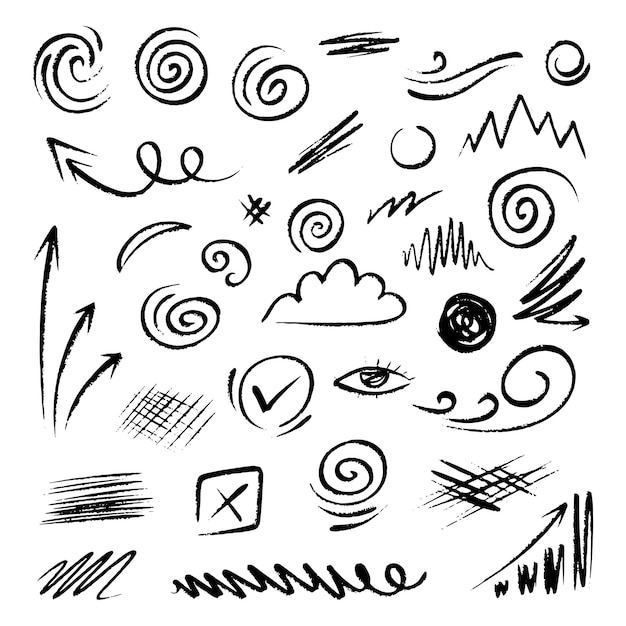 Ilustración de garabates abstractos coloridos y modernos elementos básicos para sus necesidades de diseño