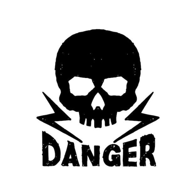 Ilustración de garabato de calavera de peligro en blanco y negro para diseño de camiseta de cartel de tatuaje de pegatina, etc.