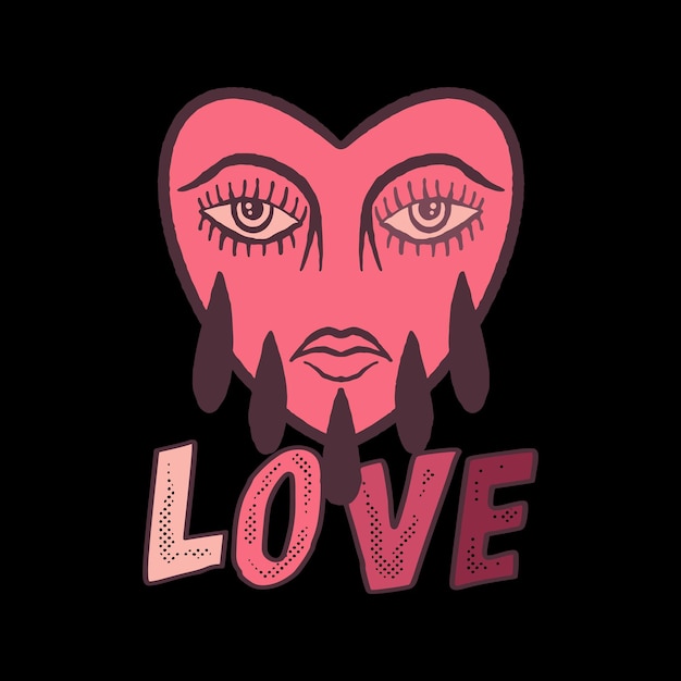 ilustración de garabato de cara de corazón de amor colorido para diseño de camiseta de cartel de tatuaje de pegatina, etc.