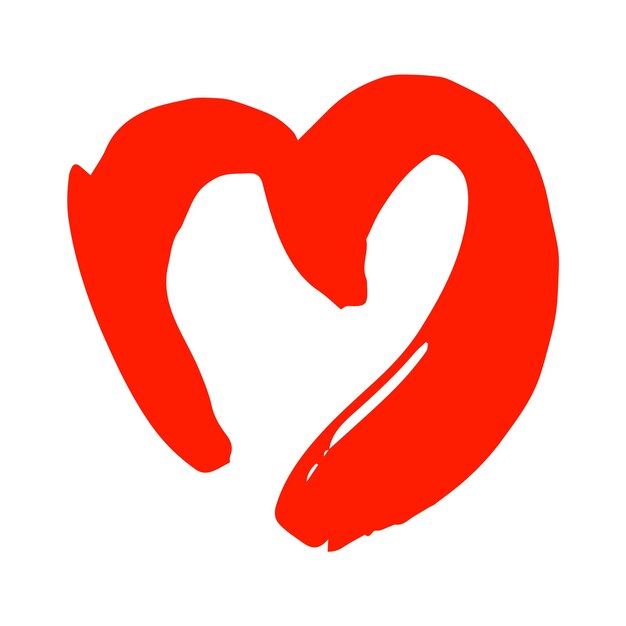 Ilustración de garabato de corazón rojo aislado sobre fondo blanco Esquema de símbolo de amor dibujado a mano dibujado en trazo de pincel Logotipo de boceto de tinta decorativa