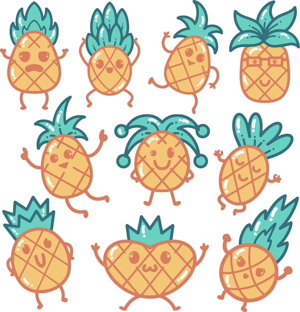 Vector ilustración de garabato de dibujos animados de piña