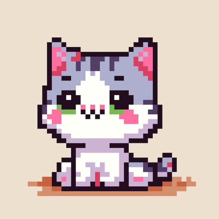 Vector ilustración de gatito lindo pixelado en estilo de arte pixelado