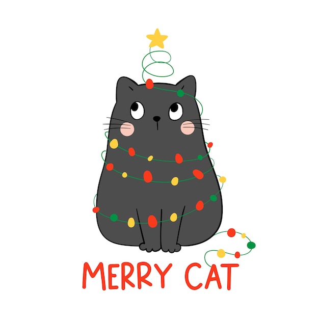 Ilustración de gatito de Navidad alegre