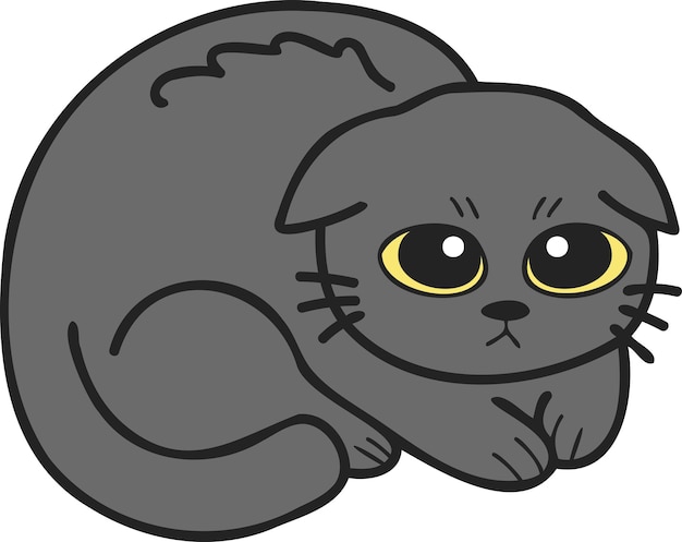 Ilustración de gato asustado o triste dibujado a mano en estilo garabato