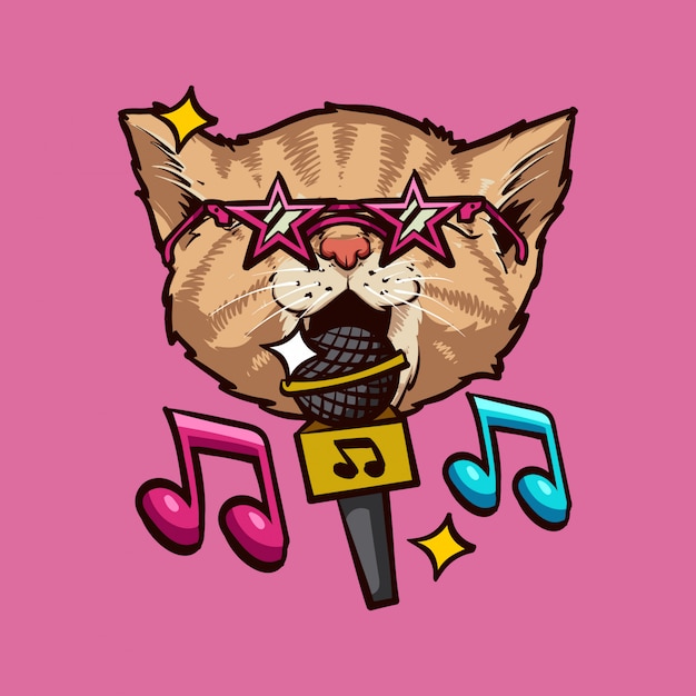 Vector ilustración de gato cantando, diseño de personajes