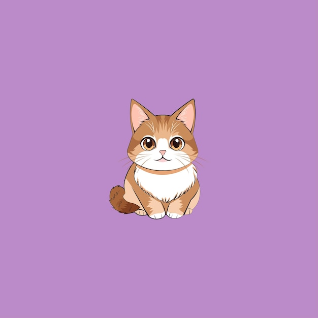Ilustración de un gato de dibujos animados adorable sobre un fondo púrpura vibrante