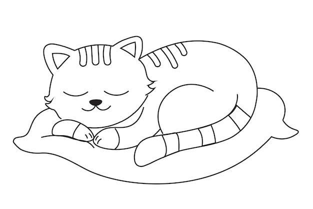 Vector ilustración de un gato durmiente para página de colorear