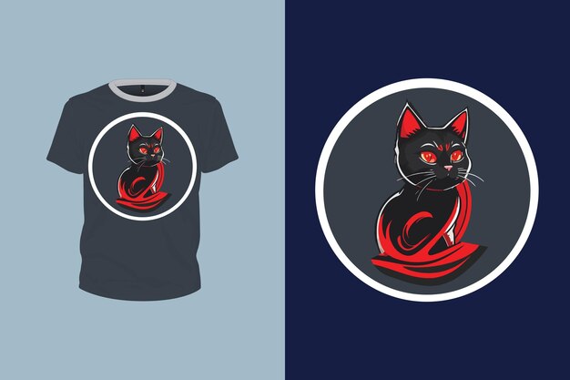 Ilustración de gato elegante redondeado negro y rojo para el diseño de camisetas archivo vectorial editable
