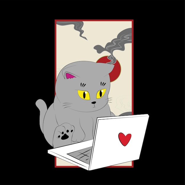ilustración de gato con estilo japonés para el logotipo del cuaderno del evento kaijune