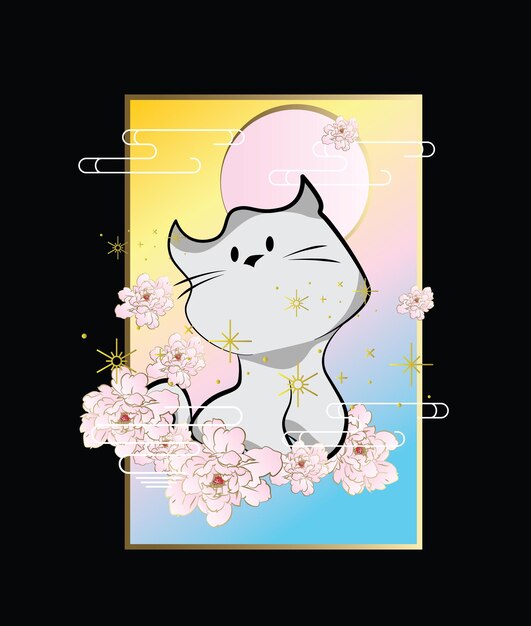 Ilustración de gato con estilo japonés