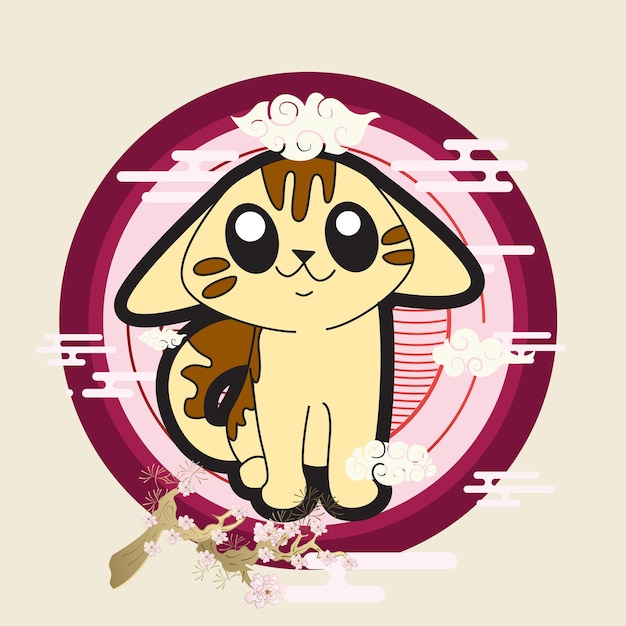 ilustración de gato con fondo de estilo japonés para logotipo, etiquetas y fondo
