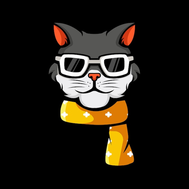 Ilustración de un gato con gafas y una bufanda