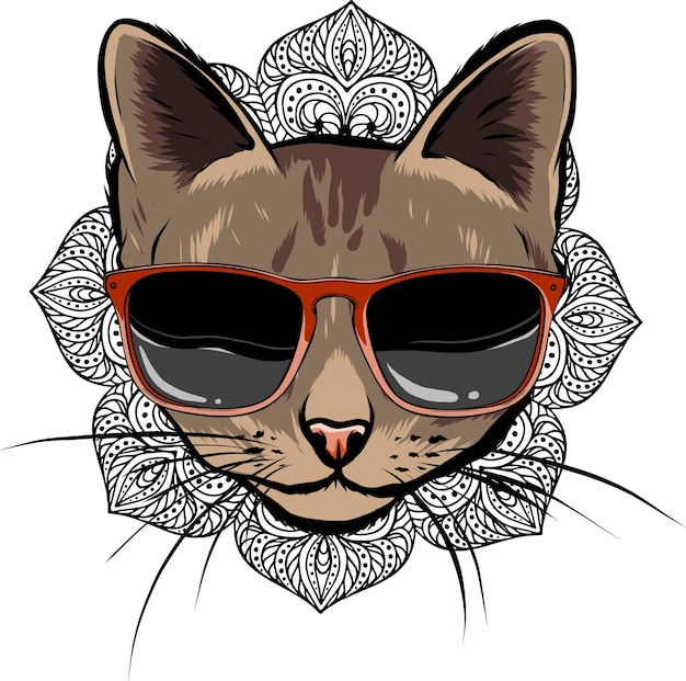 Ilustración de gato con gafas de sol sobre fondo blanco.