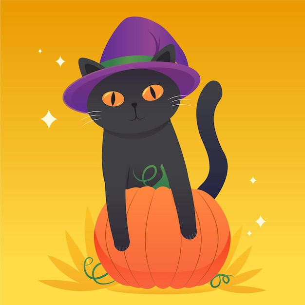 Vector ilustración de gato de halloween degradado