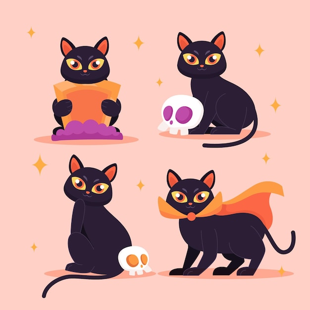 Ilustración de gato de halloween plana