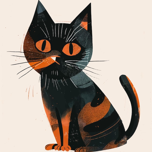 Ilustración de un gato sentado y con fondo de color claro