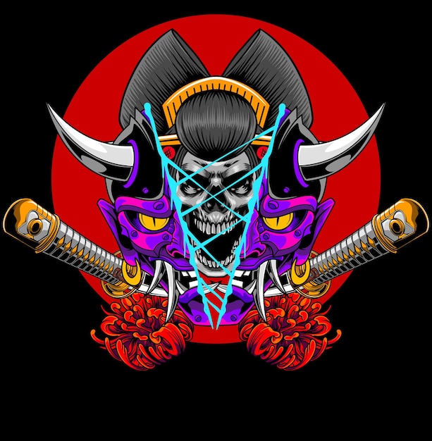 Ilustración de geisha y máscara con vector de stock de calidad premium