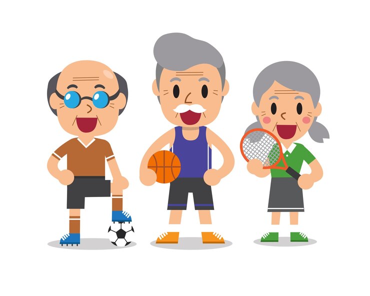 Vector ilustración de gente de deporte senior de dibujos animados