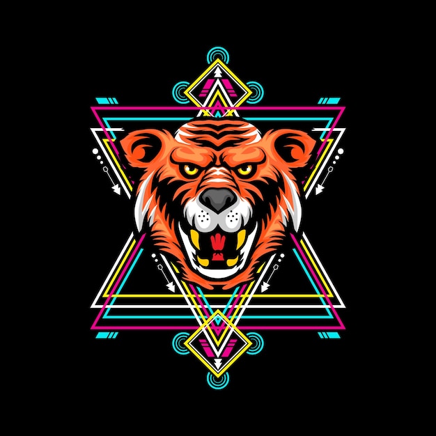 Ilustración de geometría sagrada de cabeza de tigre