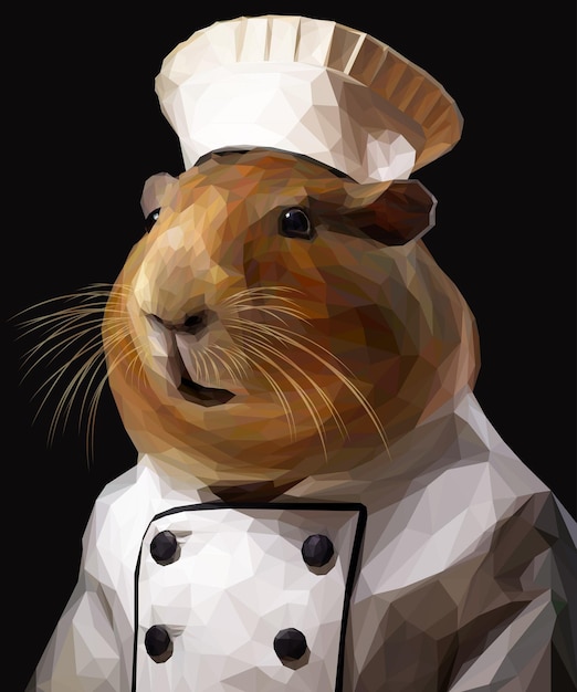 Ilustración geométrica de un carpincho con uniforme de chef