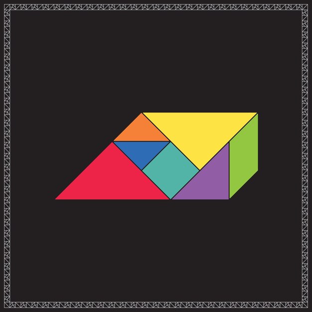 Ilustración geométrica colorida del Pentágono del rompecabezas de Tangram