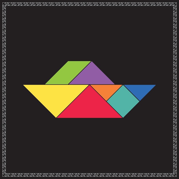 Ilustración geométrica colorida del tangram Puzzle Trawler Vector
