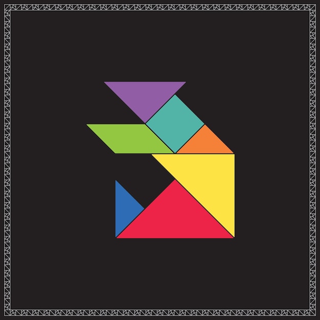Ilustracion geometrica colorida del vector del oso del rompecabezas de Tangram Vector Premium