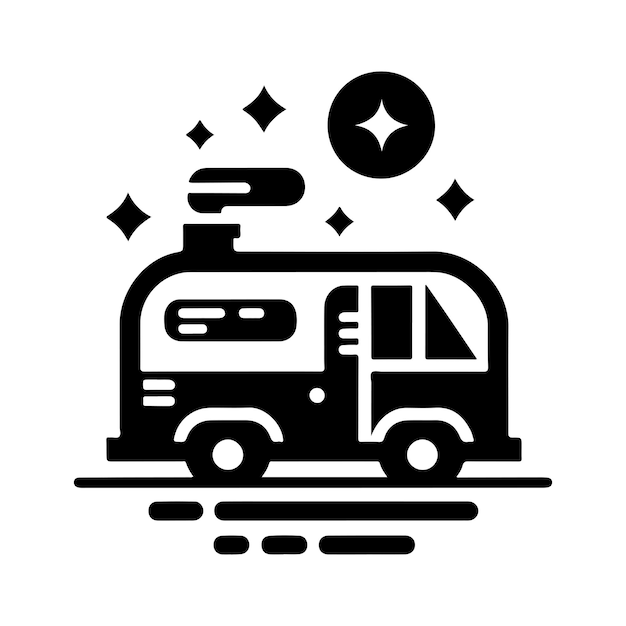Ilustración geométrica monocromática del logotipo de la caravana