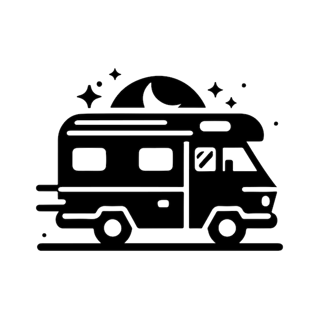 Ilustración geométrica monocromática del logotipo de la caravana