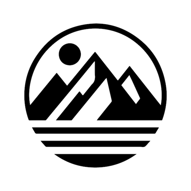 Ilustración geométrica monocromática del logotipo de las montañas