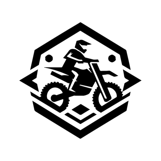 Ilustración geométrica monocromática del logotipo del motocross