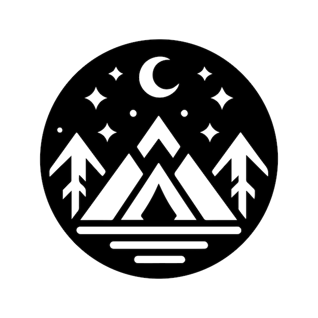 Ilustración geométrica monocromática del logotipo de la tienda de campamento