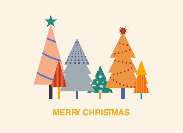 Ilustración geométrica multicolor brillante con ilustración de vector de árboles de Navidad