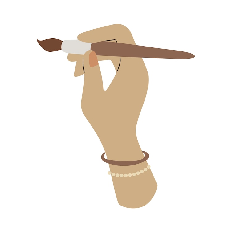 Vector ilustración de gesto de mano sosteniendo pincel y pintura