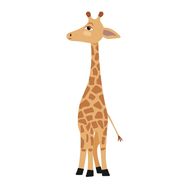 Ilustración con una girafa de dibujos animados bonita en una pegatina de fondo blanco