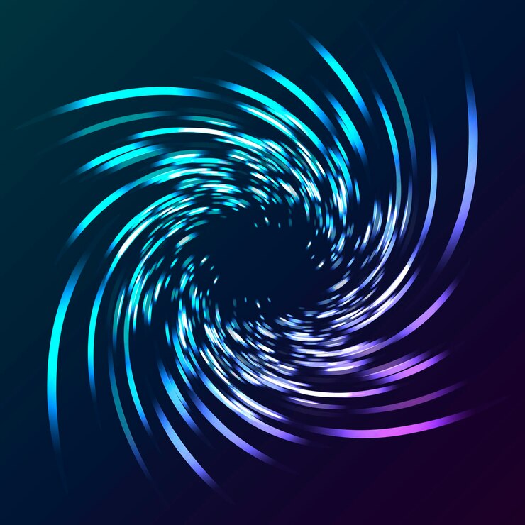 Vector ilustración de giro abstracto de luces luces azules en movimiento formando forma hipnótica