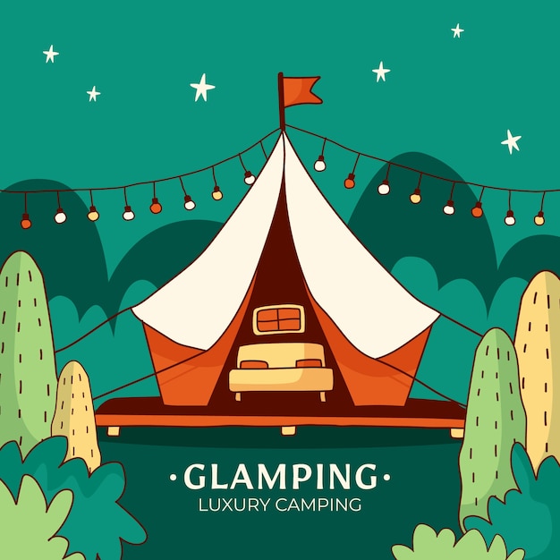 Vector ilustración de glamping dibujada a mano