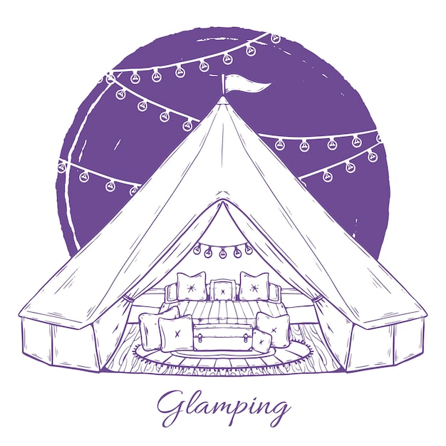 Vector ilustración de glamping dibujada a mano