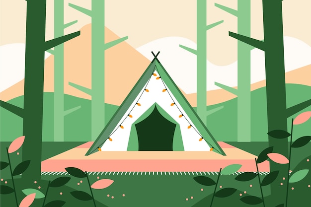 Ilustración de glamping de diseño plano