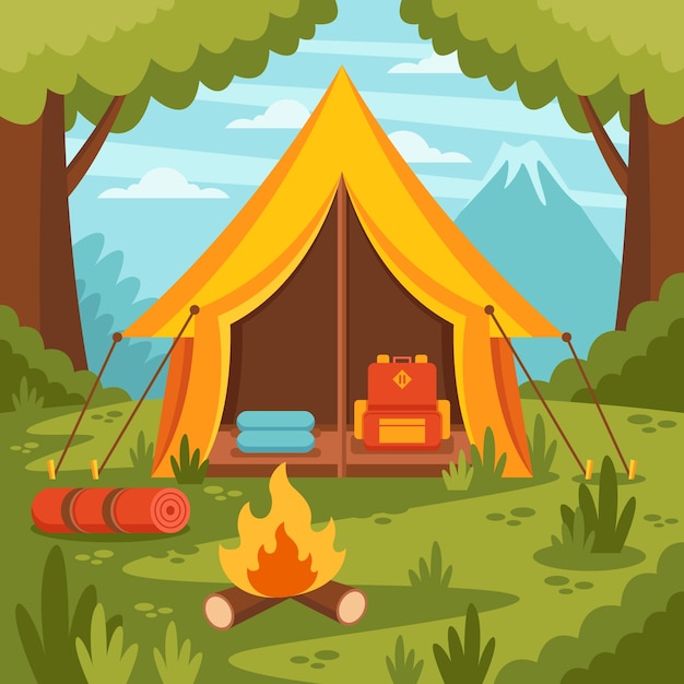 Vector ilustración de glamping de diseño plano